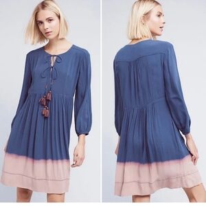 Anthropologie Blue and Pink Smocked Tiered Sundress